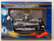 Load image into Gallery viewer, The Polar Express Train with Wreath Hand Blown Glass Ornament
