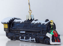Load image into Gallery viewer, The Polar Express Train with Wreath Hand Blown Glass Ornament
